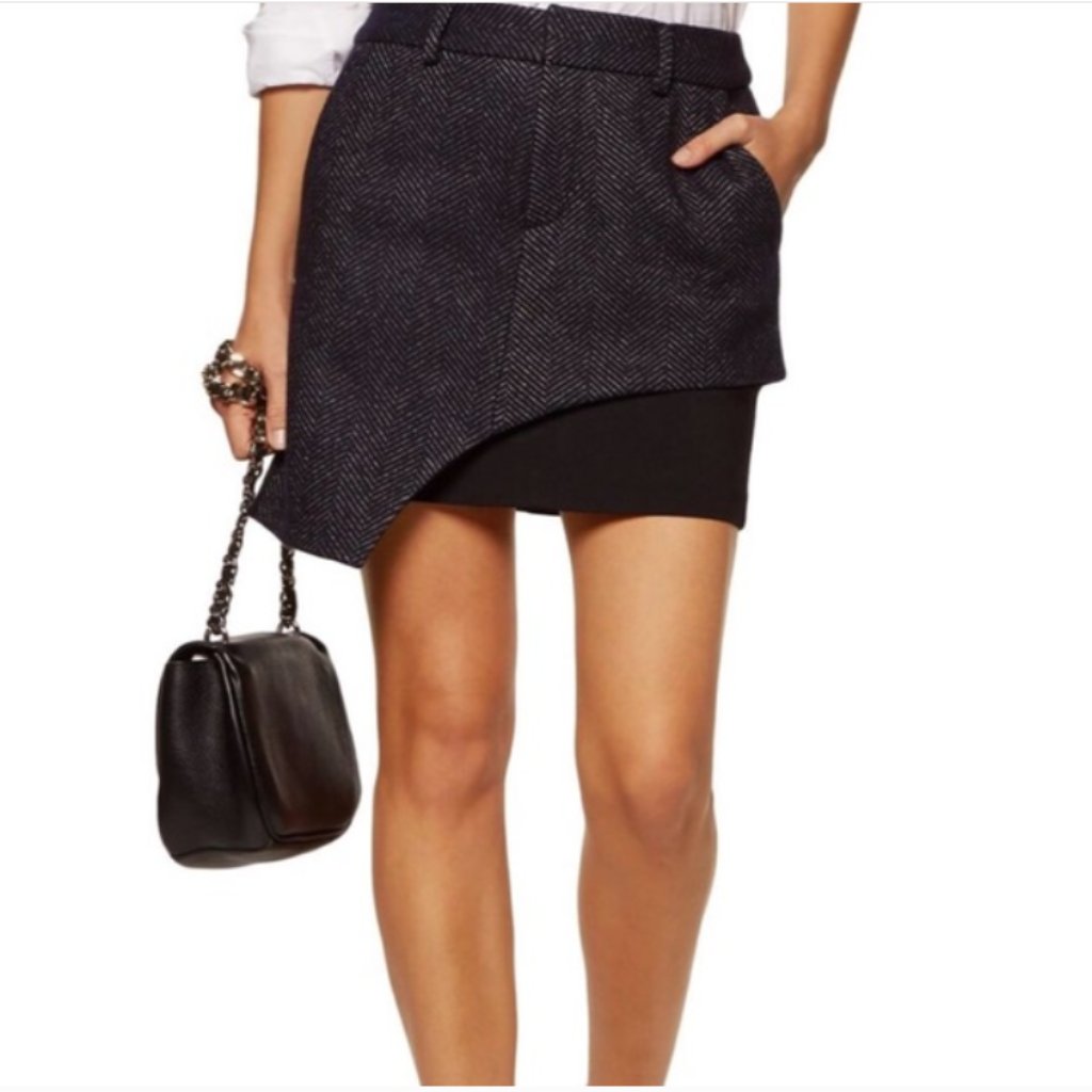 Marissa Webb Sloan Wool Layered Asymmetrical Herringbone Mini Skirt